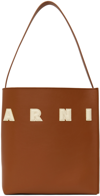 MARNI BROWN SMALL LEATHER MUSEO PATCHES TOTE