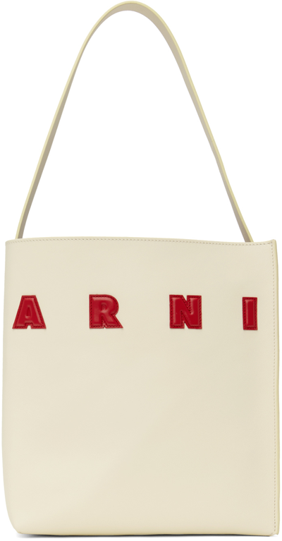 Marni Off-white Museo Tote In Zo721 Ivory/lacquer