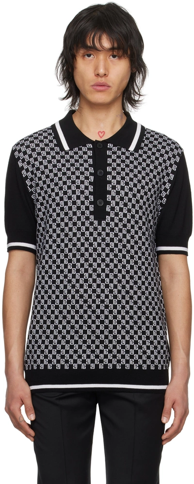 Balmain Pb Labyrinth Jacquard Knit Polo T-shirt In Black