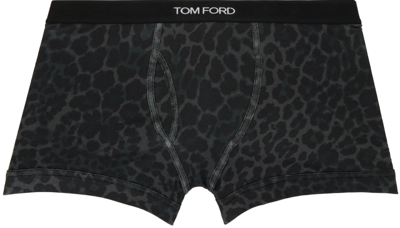 Tom Ford Gray Reflective Leopard Boxer Briefs In 029 Ink