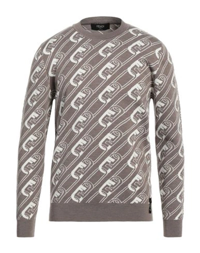 Fendi Man Sweater Dove Grey Size 42 Virgin Wool