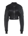 Rick Owens Black Hollywood Girdered Cropped Leather Bomber Jacket In Black