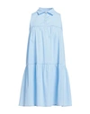 1-one Woman Mini Dress Sky Blue Size 4 Cotton, Elastane