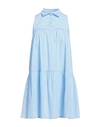 1-one Woman Mini Dress Sky Blue Size 6 Cotton, Elastane