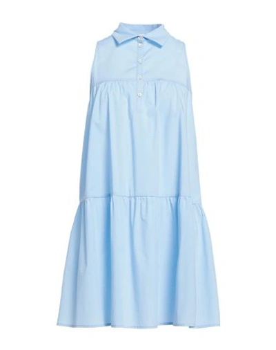 1-one Woman Mini Dress Sky Blue Size 6 Cotton, Elastane