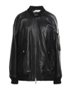 DSQUARED2 DSQUARED2 WOMAN JACKET BLACK SIZE 6 OVINE LEATHER, WOOL, POLYAMIDE, ELASTANE