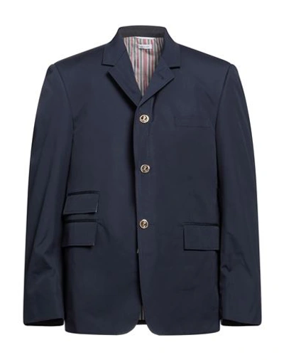 Thom Browne Man Blazer Navy Blue Size 4 Polyester, Cotton