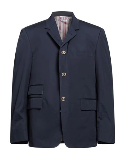 Thom Browne Man Blazer Navy Size 4 Polyester, Cotton In Blue