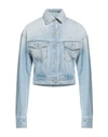 Off-white Toy Box Splatter Paint Crop Denim Jacket With Detachable Hood In Blue