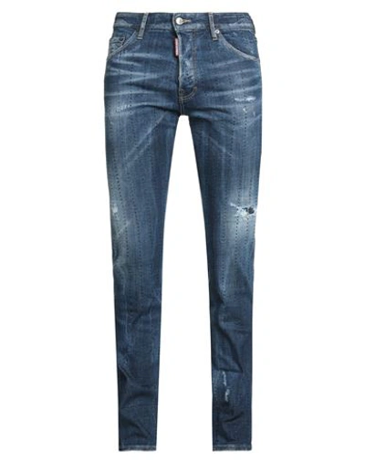 Dsquared2 Man Jeans Blue Size 40 Cotton, Elastane, Calfskin, Glass