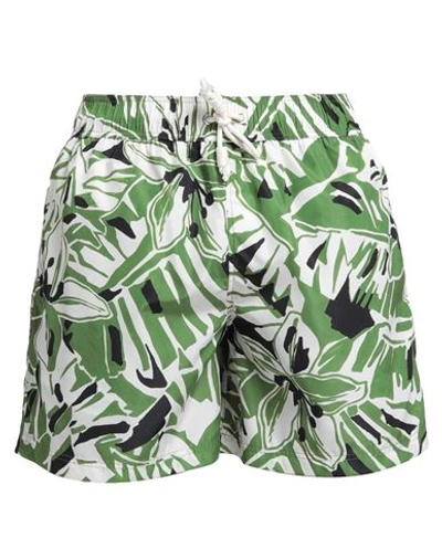 Palm Angels Men's Luxury Swimwear    Green Floral Print Swim Shorts