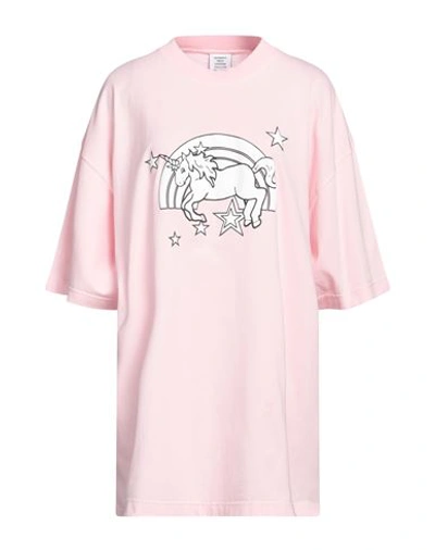 Vetements Woman T-shirt Pink Size M Cotton