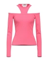 Msgm T-shirt With Round Neck And Bare Shoulder In Pink