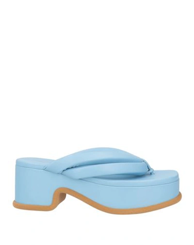 Dries Van Noten Leather Platform Thong Sandals In Blue