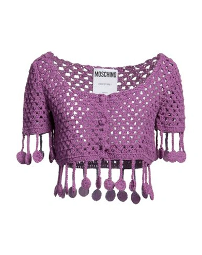 Moschino Woman Cardigan Purple Size 6 Cotton, Polyamide