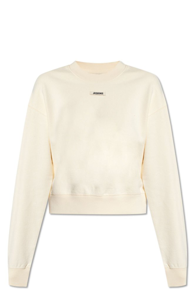 Jacquemus Le Grosgrain Logo Cotton Fleece Crop Sweatshirt In Light Beige
