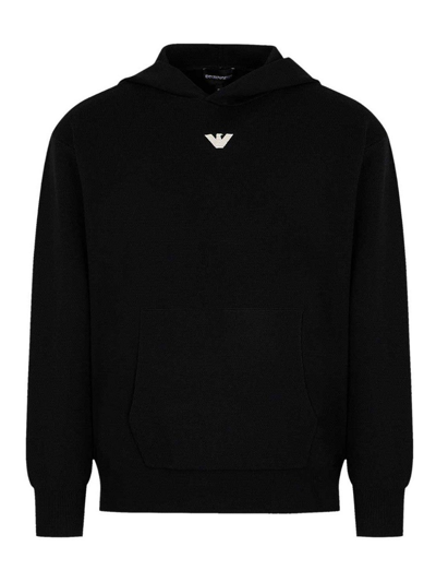 Emporio Armani Black Embroidered Hoodie