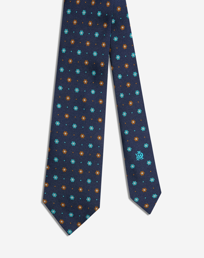 Dunhill Silk Floral Neats Printed Tie 8cm In Blue