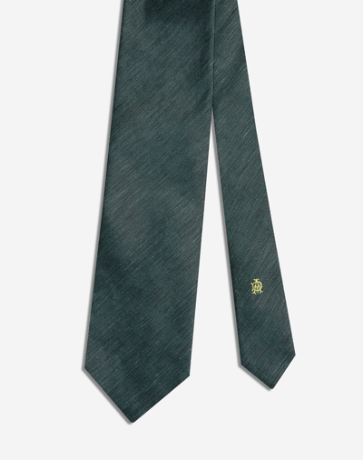 Dunhill Silk Linen Herringbone Woven Tie 9cm In Blue