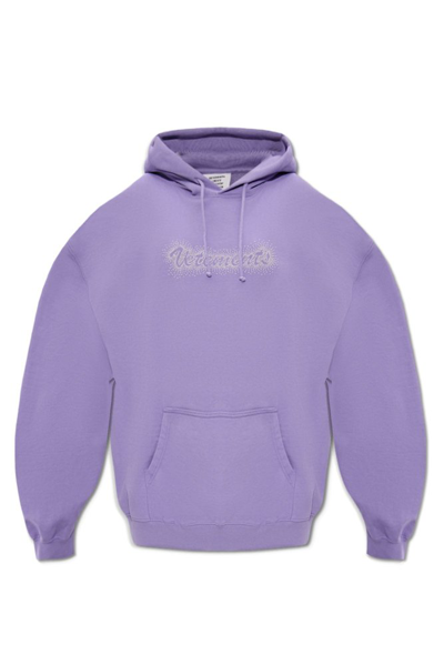 Vetements Logo-embellished Jersey Hoodie In Purple