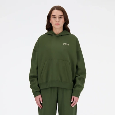 New Balance Women's Linear Heritage Brushed Back Fleece Hoodie In Green