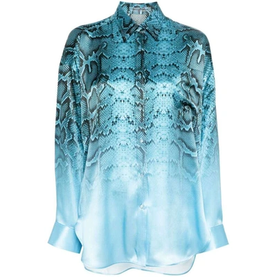 Ermanno Scervino Snake-print Silk Shirt In Blue