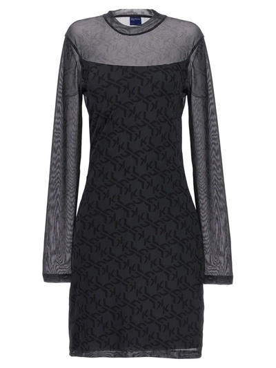 Karl Lagerfeld Mesh Monogram Dress In Black