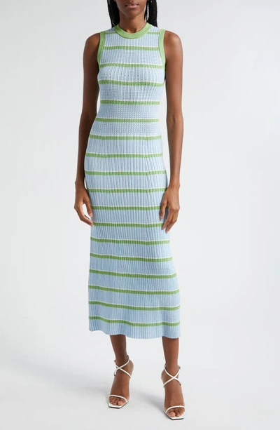 Ramy Brook Ryan Sleeveless Midi Sweater Dress In Green Blue Quarts Stripe