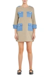 English Factory Stripe Pocket Cotton Blend Minidress In Taupe Multi