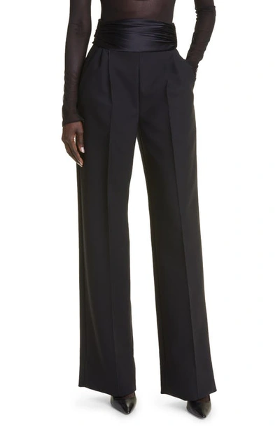 Pleated Satin Wide Leg Pants in Black