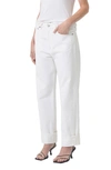 Agolde Fran High Rise Wide Leg Low Slung Cuffed Jeans In Milkshake In Milkshake