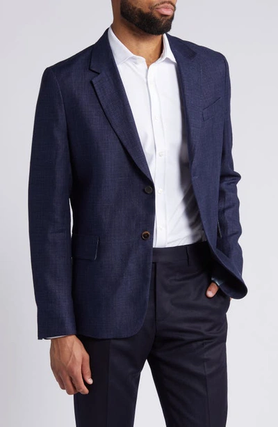 Paul Smith Slub Linen & Wool Twill Sport Coat In Inky Blue