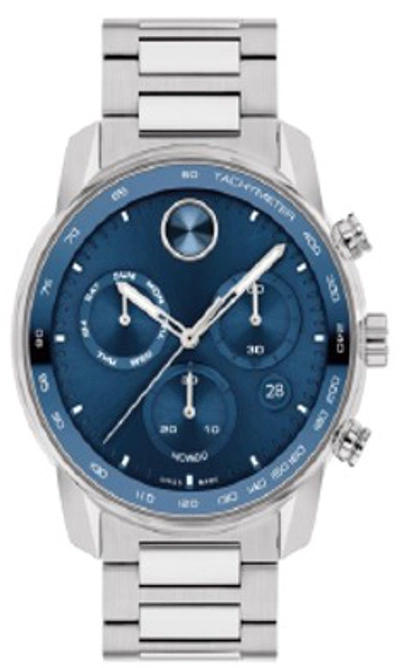 Movado Men's Bold Verso Silver-tone Stainless Steel Bracelet Watch 44mm In Blue