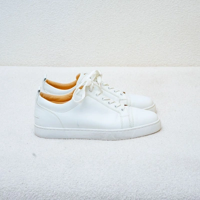 Pre-owned Christian Louboutin Rantulow White Leather Lace Up Sneakers, 42