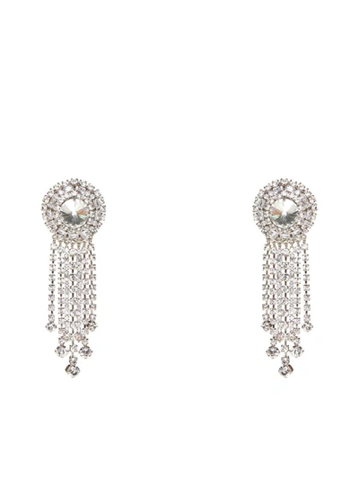 Alessandra Rich Fringes Crystal Pendant Earrings In Silver