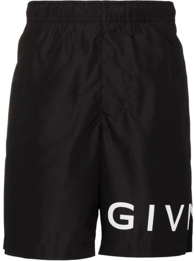 Givenchy Logo Swim Trunks In Black,white