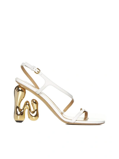 Jw Anderson Sandals In Off White+heel Gold