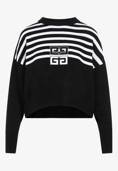 Givenchy Cropped Wool Sweater With Logo Embroidery In Black