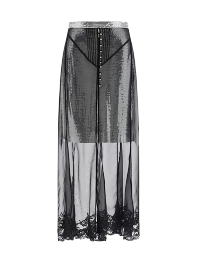 Paco Rabanne Jupe Long Skirt In Silver