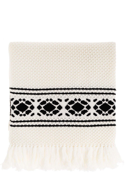 Max Mara Peplo Fringed Scarf In Bianco