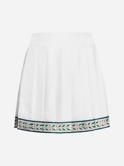 Casablanca Laurel Pleated Silk Miniskirt In White