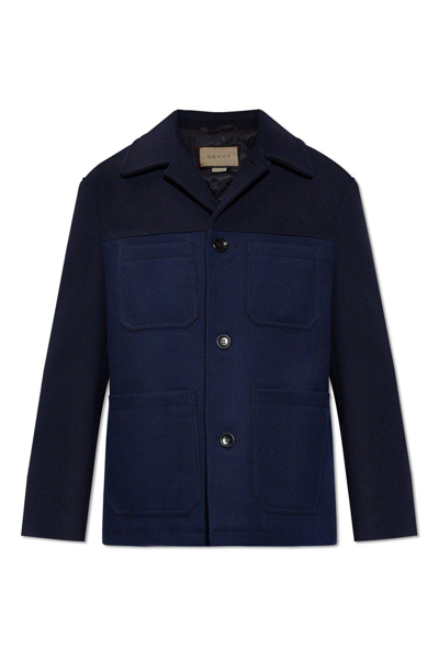 Gucci Collared Button-up Coat In Blue Green Red Mix