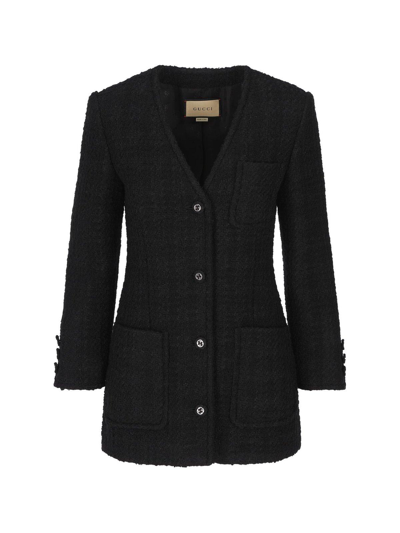 Gucci Wool Jacket V-neck Straight Hem In Black