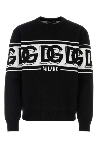 Dolce & Gabbana Intarsia Knitted Crewneck Jumper In Nero Bianco