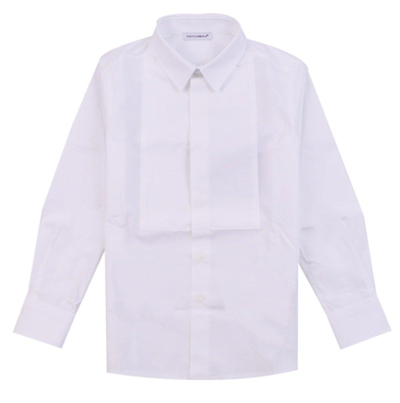 Dolce & Gabbana Kids' Dg Logo Jacquard Tuxedo Poplin Shirt In White