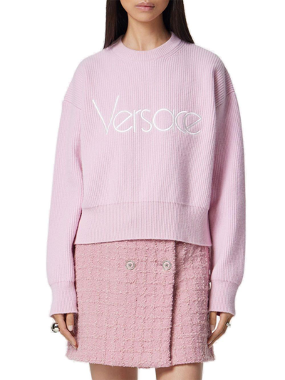 VERSACE LOGO EMBROIDERED KNITTED JUMPER