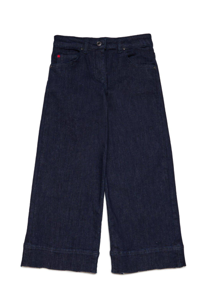 Max&amp;co. Kids' Cropped Wide-leg Raw-cut Hem Jeans In Blue