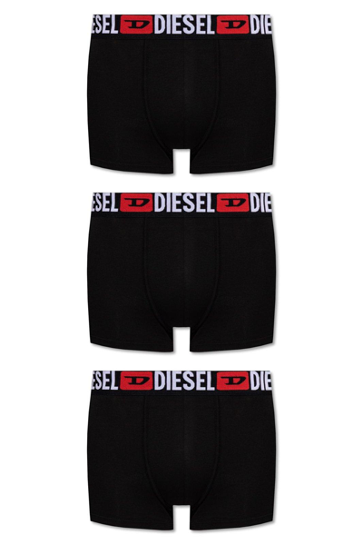 Diesel 3 Pack Logo Waistband Boxers In Black
