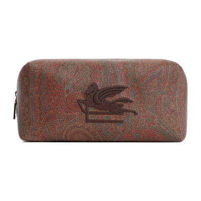 Etro Logo Embroidered Paisley Printed Pouch In Multicolor