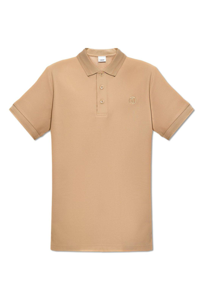 Burberry Logo Embroidered Polo Shirt In Beige